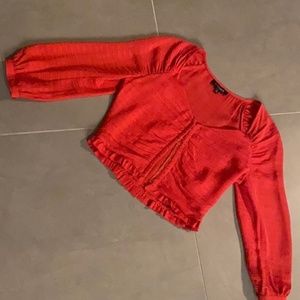 Intermix Orange/Red Crop silk top